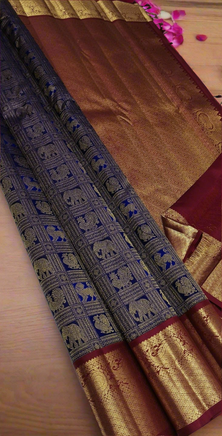 kanchipuram pure silk handloom Green and purple combination