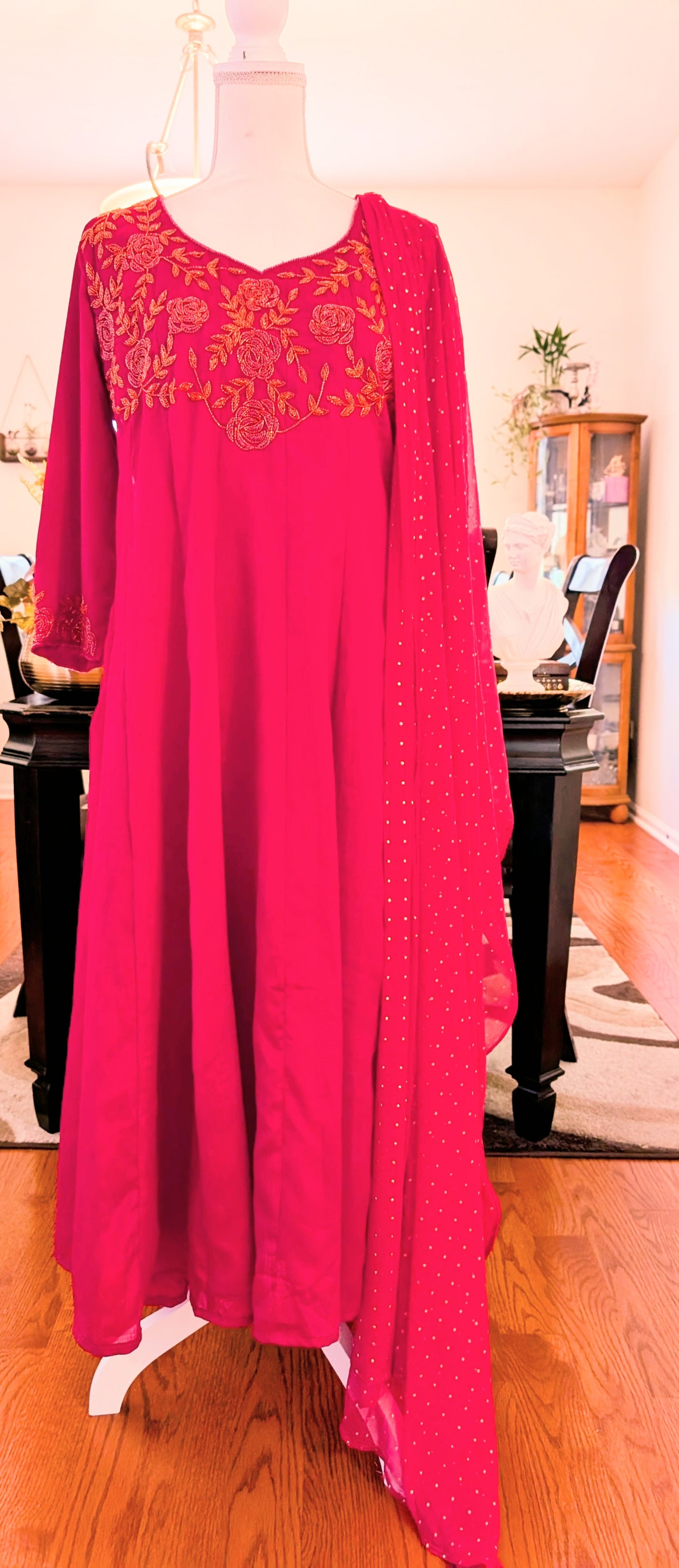 Pink Designer Anarkali Churidar with Heavy Dupatta β Size 44 | Ready to Ship in USA