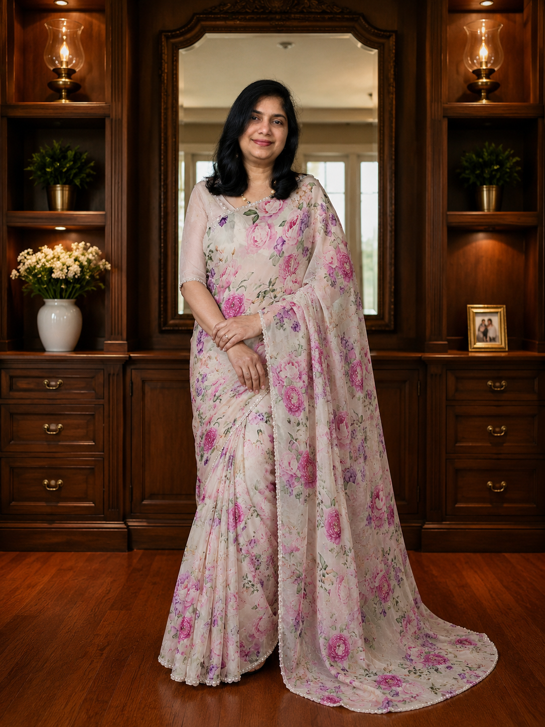 Beautiful floral print saree for party