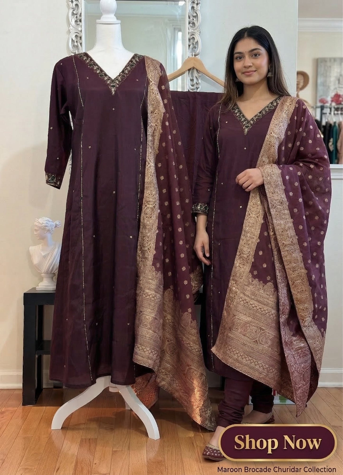 Deisgner coffee brown churidar collections