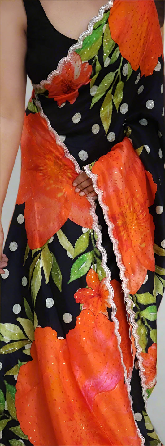 black and orange parrty collection floral print