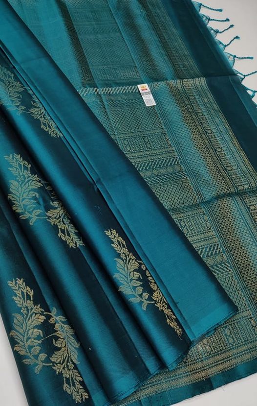 Peacock Blue Kanchipuram Borderless