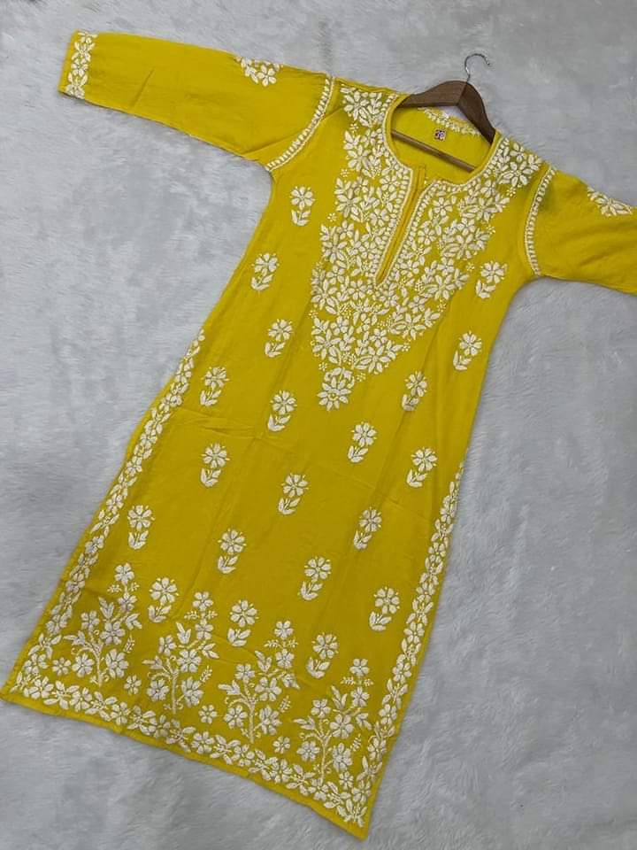 Yellow Chikenkari Kurti – Prarthana Boutique