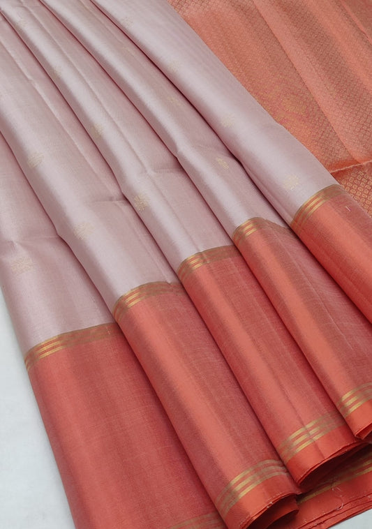 Cream and light orange combo- Kanchipuram Borderless