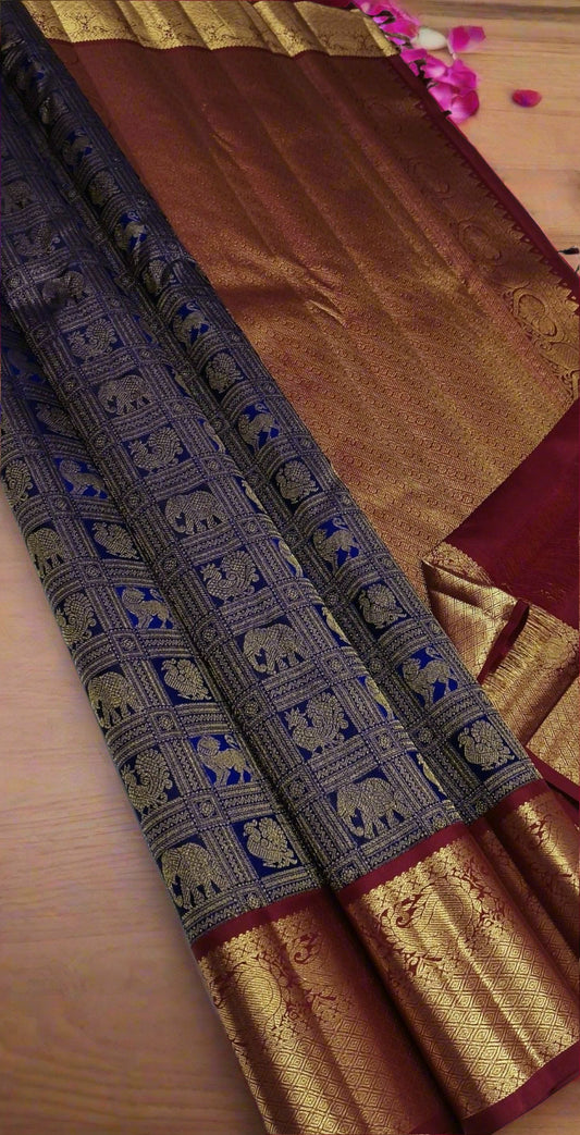 kanchipuram pure silk handloom  Green and purple combination