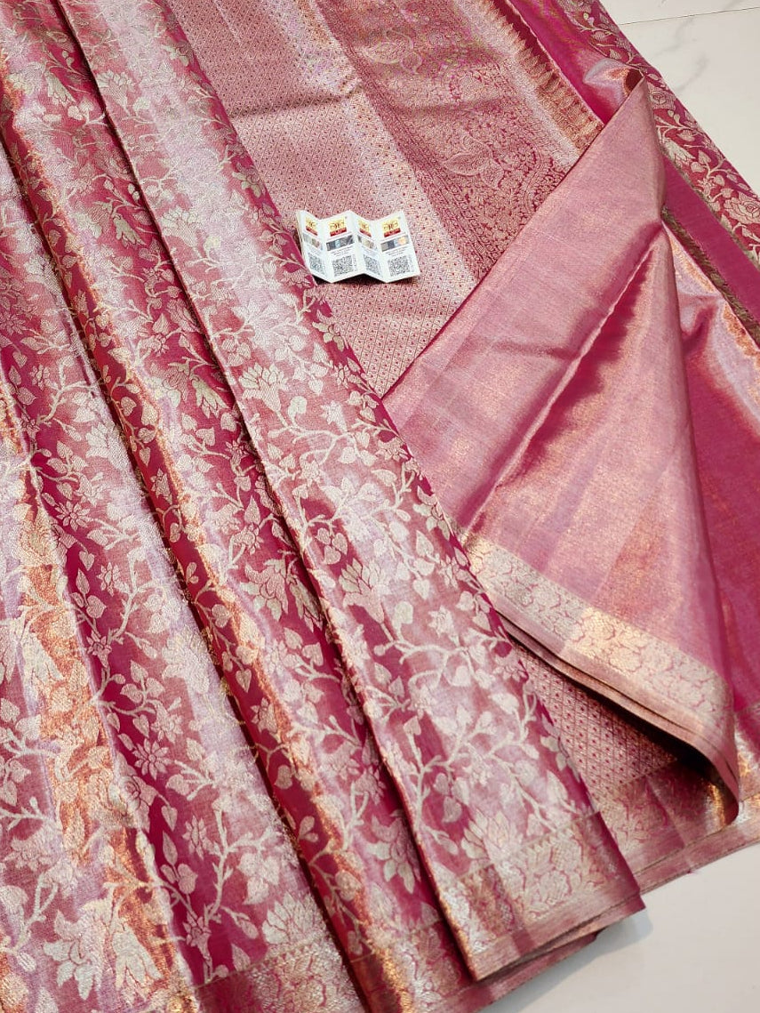 Kanchipuram silk saree -Pink Tissue for wedding/brides