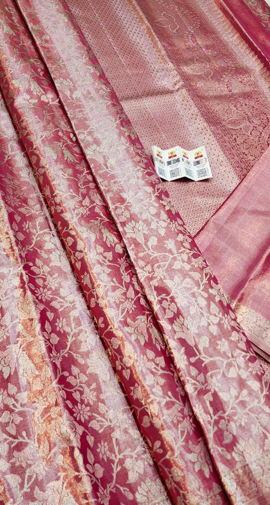 Kanchipuram silk saree -Pink Tissue for wedding/brides