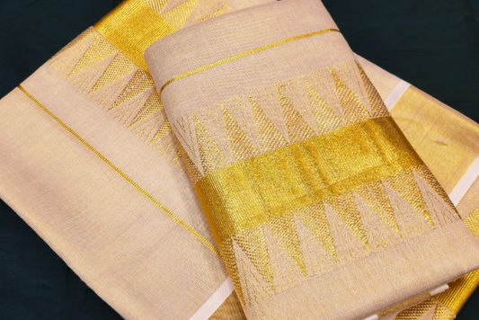Kasav - Golden with Temple Border set and munde