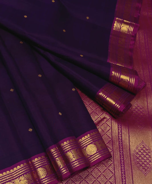 Pure Purple Kanchipuram Soft Silk Saree with Rich Gold Zari Border & Small Butta Design