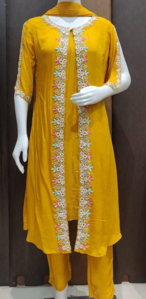 Yellow party wear Churidar