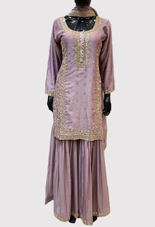 Pastel embroidered Punjabi suit with dupatta for wedding