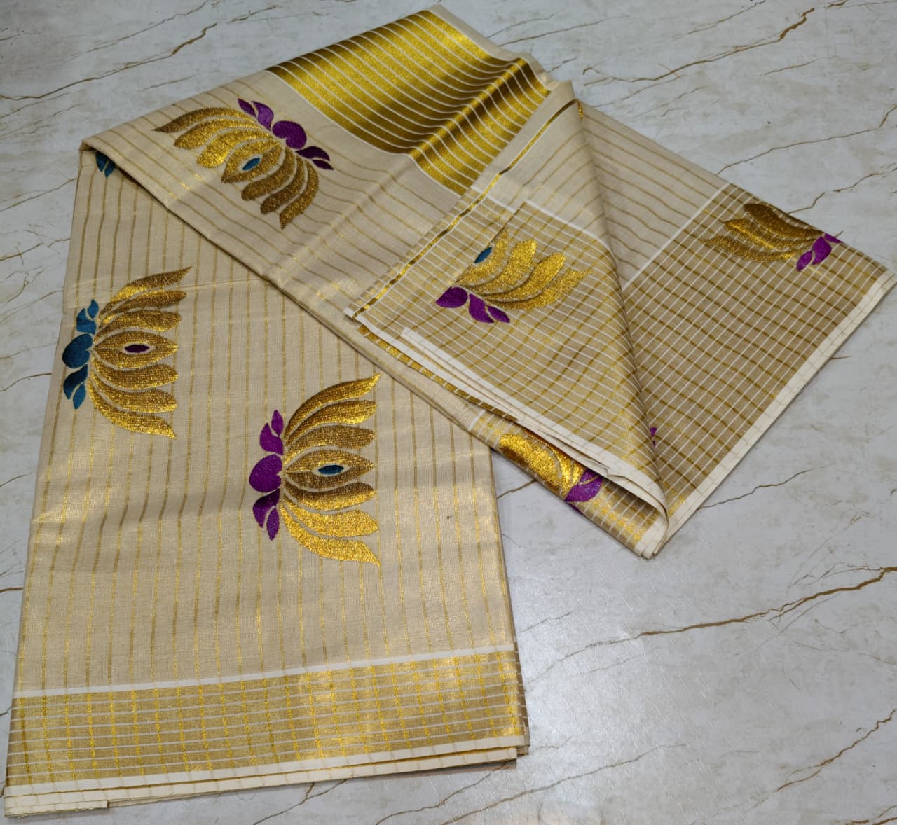Onam set saree with lotus