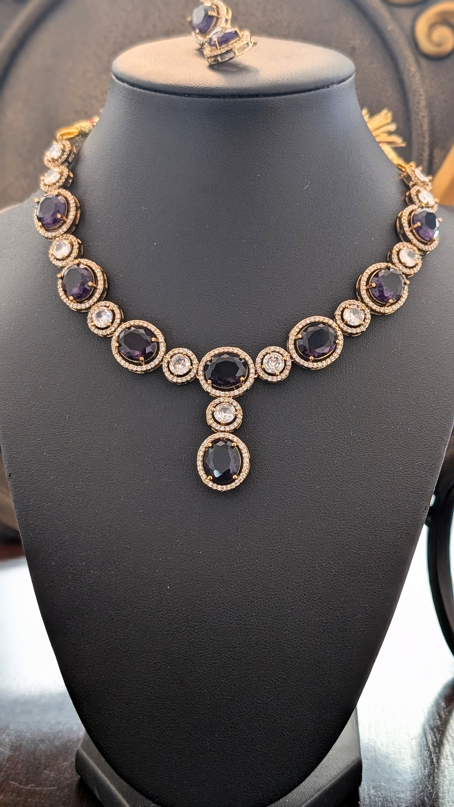 Gold with dark purple stone party Jewelry in usa