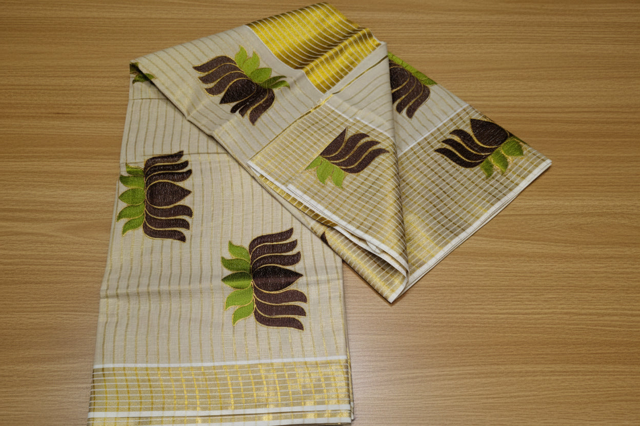 Onam set saree with lotus