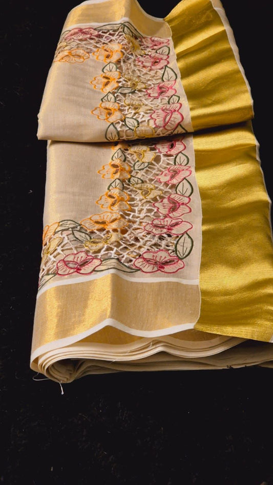 Onam Tissue onam saree and blouse piece