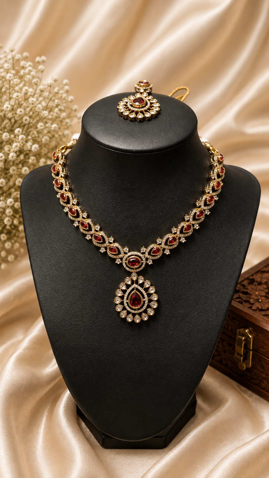 AD and Ruby Kundan stone short chain Full set