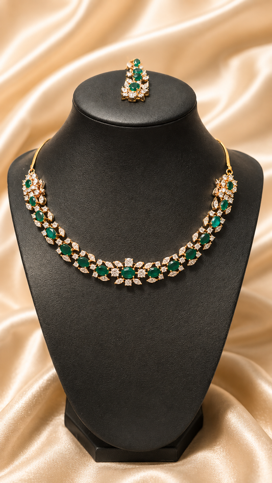 Green gold plated premium AD stone full set necklace