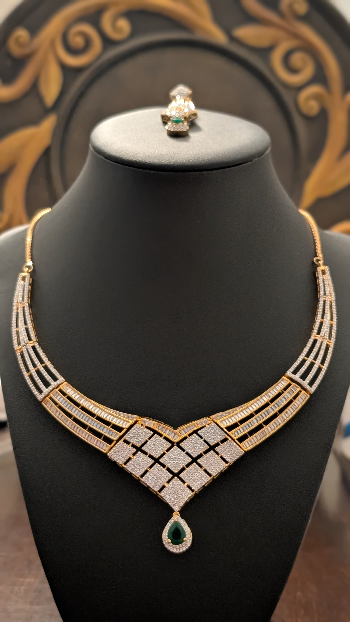 Party wear gold finished Green and white stone Jewelry