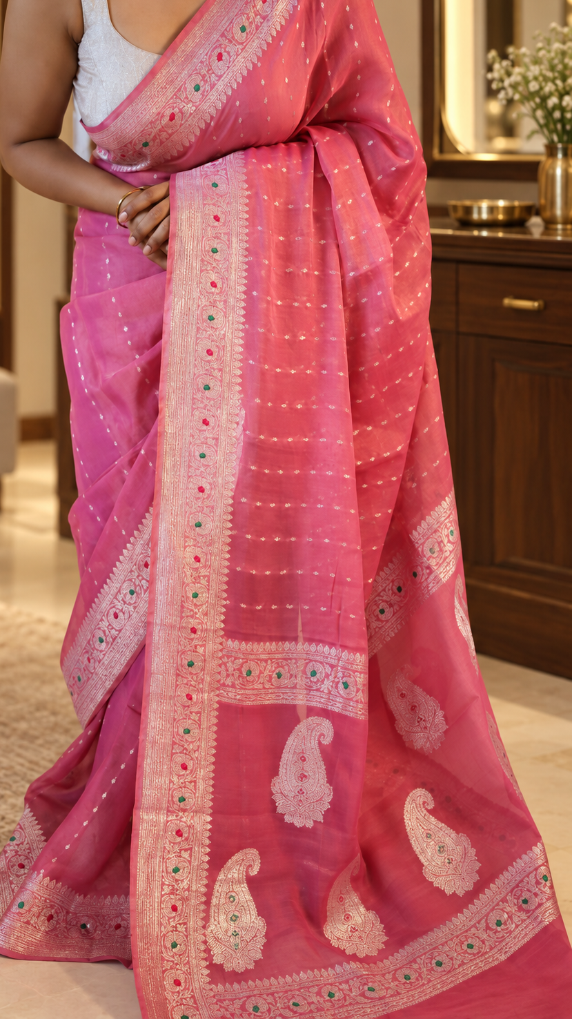 TISSUE SILK SAREE. pur handloom. Party wear collection