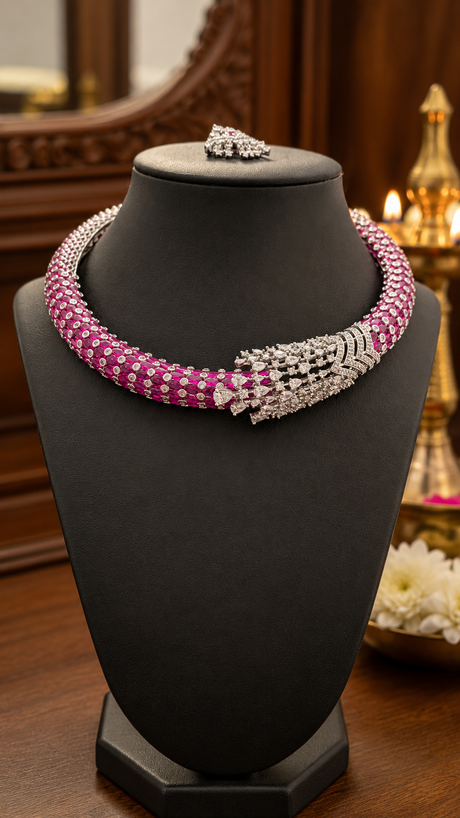 Gold party wear pink and white stone finished Jewelry in USA